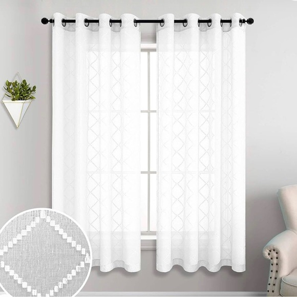 KouFall Sheer Pattern White Curtain (2 panels) - Picture 1 of 5